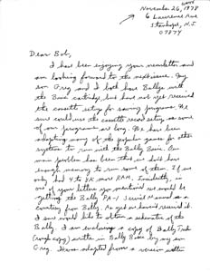 Letter to Bob Fabris from Joe White (November 26, 1978)